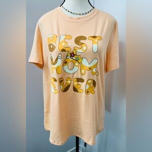 Peach 'Best Mom Ever' Graphic T-Shirt Short Sleeves Round Neck Loos Fit L